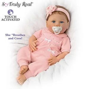 The Ashton - Drake Galleries Chloe Coos So Truly Real® Vinyl Interactive Doll Breathes and Coos Weighted Poseable Baby Girl Doll by Linda Murray 18"-inches