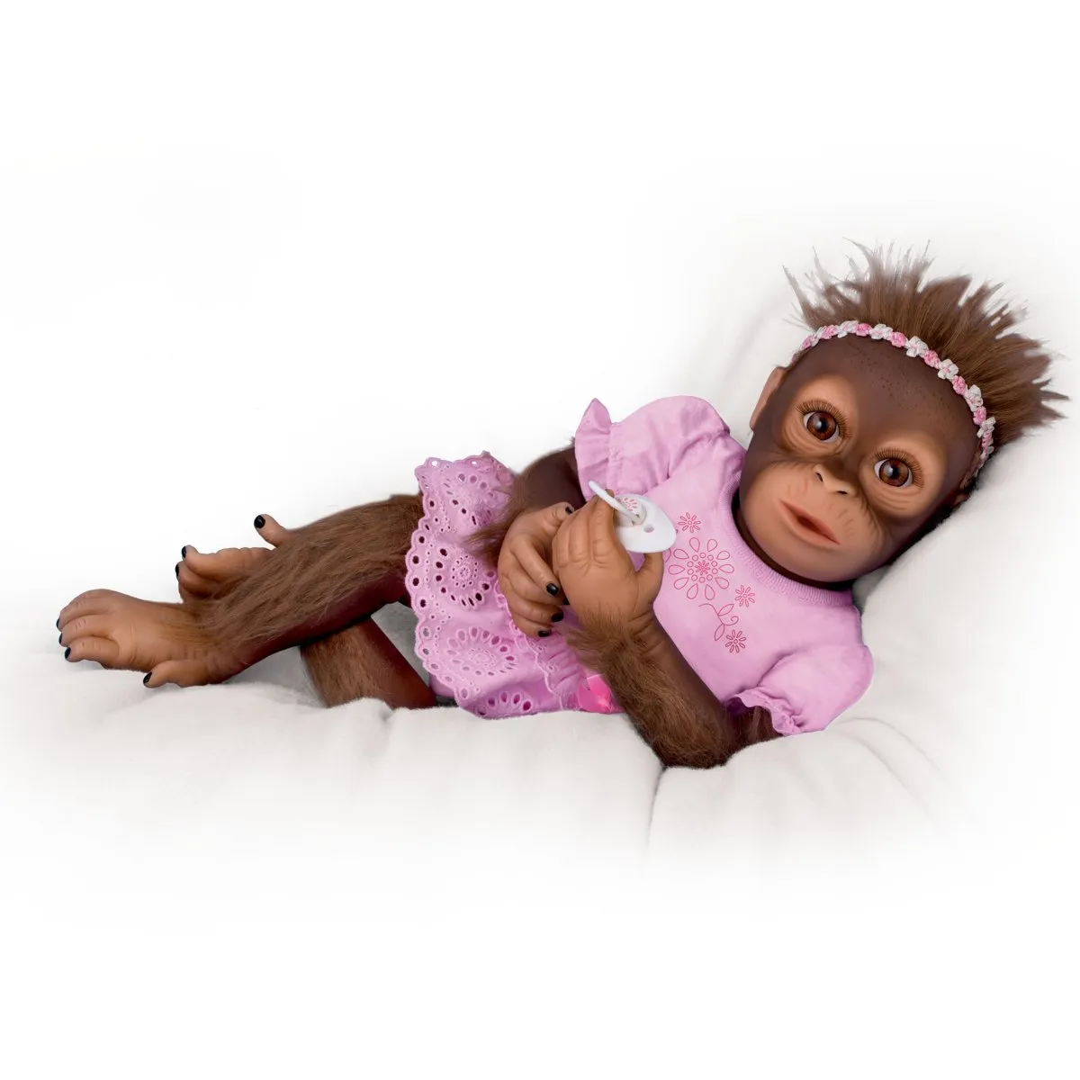 The Ashton - Drake Galleries Cooing Cora Baby Girl Monkey Doll Coos and Breathes So Truly Real® Lifelike Hand Applied Mohair RealTouch® Vinyl Skin Fully Weighted and Poseable for Realism 18-inches