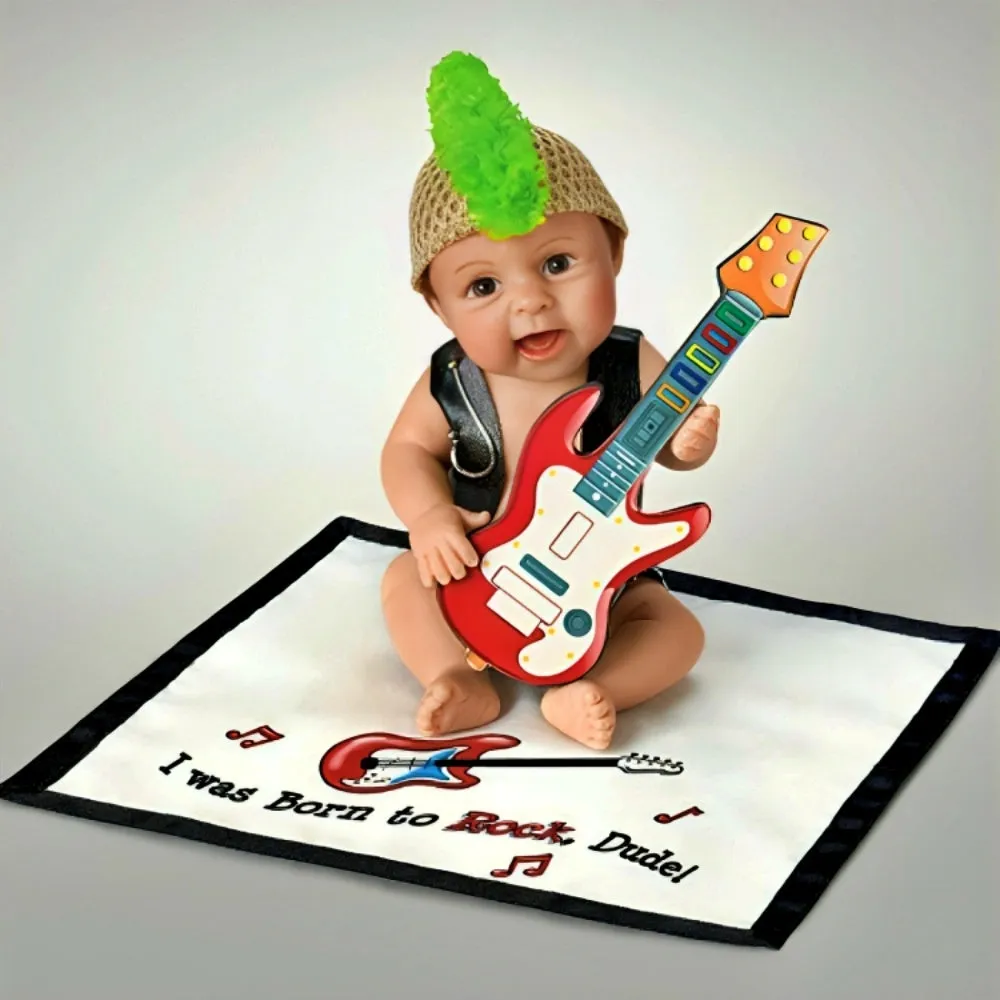 The Ashton-Drake Galleries Hats Off to You Baby Collection Issue #16: 'I Was Born To Rock Dude' Baby Resin Doll with Blanket by Sherry Rawn 5.5-Inches