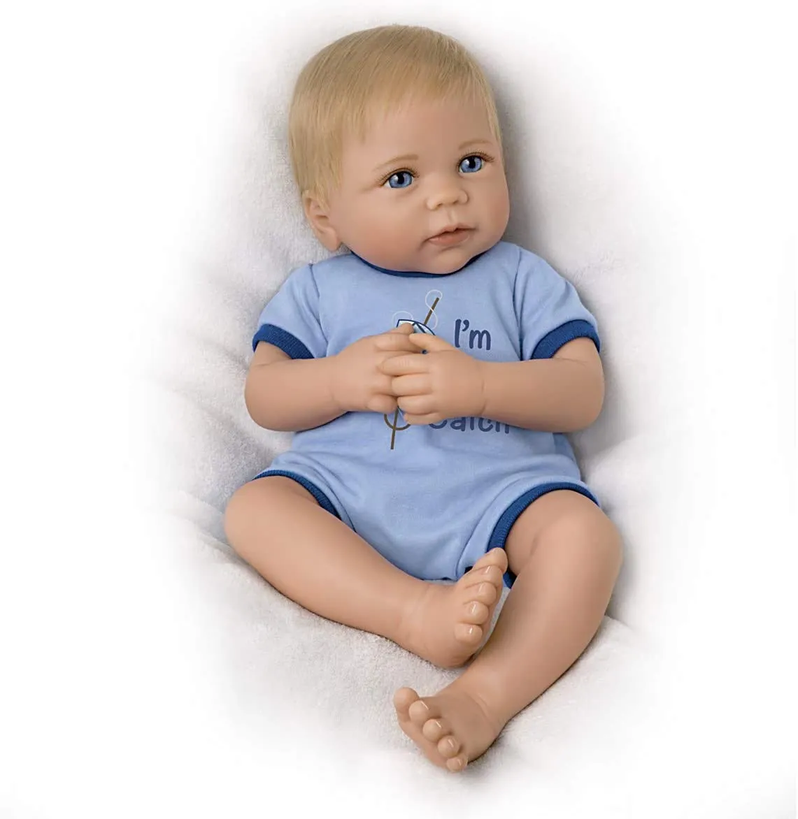 The Ashton - Drake Galleries I'm A Catch Reborn Baby So Truly Real® Lifelike with RealTouch® Vinyl Skin & Hand-rooted Hair Realistic Weighted Doll by Linda Murray 17-inches