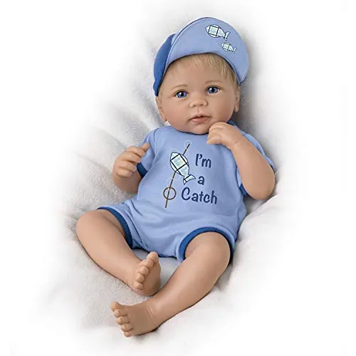 The Ashton - Drake Galleries I'm A Catch Reborn Baby So Truly Real® Lifelike with RealTouch® Vinyl Skin & Hand-rooted Hair Realistic Weighted Doll by Linda Murray 17-inches