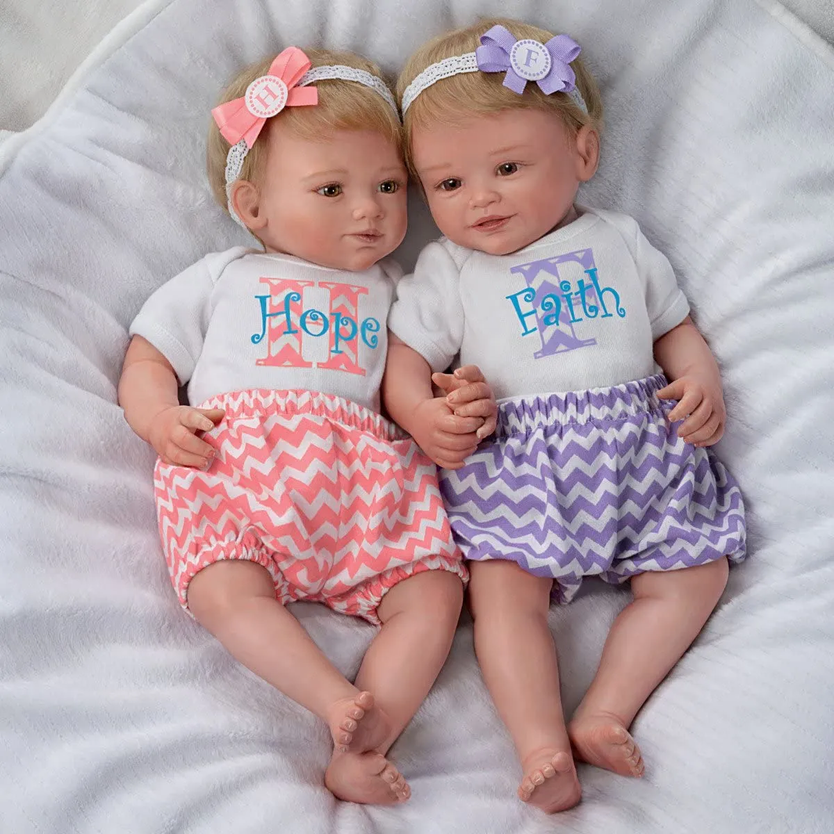 The Ashton - Drake Galleries Lifelike Poseable Twins "Hope and Faith" Baby Dolls Set with Purple Baby Bunting by Mayra Garza 14-inches