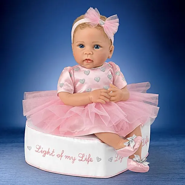 The Ashton - Drake Galleries Light of My Life So Truly Real® Lifelike Baby Girl Doll with Light Up Skirt and Ottoman Set Weighted Poseable RealTouch® Vinyl Skin by Doll Artist Linda Murray 18-inches