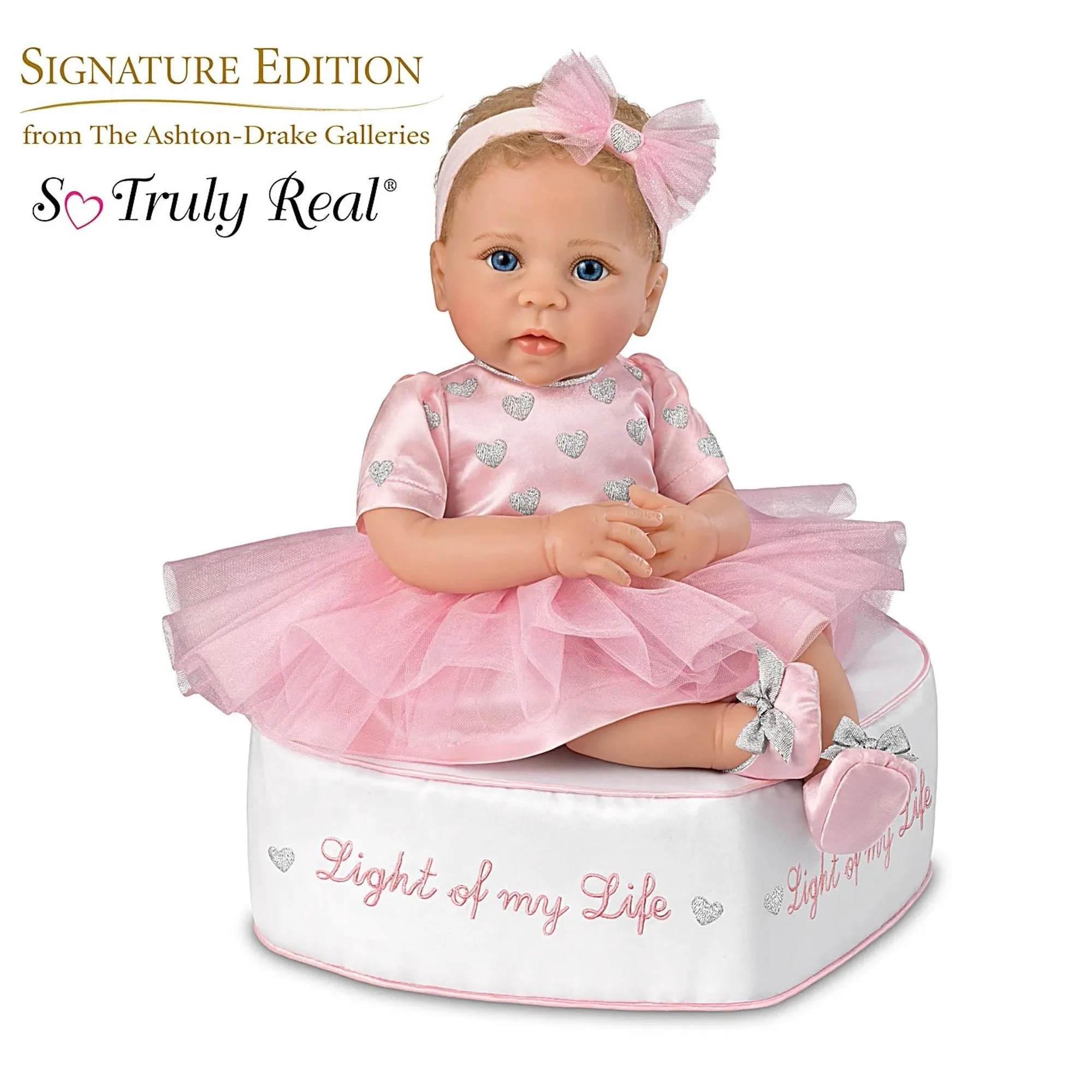 The Ashton - Drake Galleries Light of My Life So Truly Real® Lifelike Baby Girl Doll with Light Up Skirt and Ottoman Set Weighted Poseable RealTouch® Vinyl Skin by Doll Artist Linda Murray 18-inches