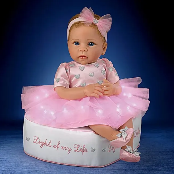 The Ashton - Drake Galleries Light of My Life So Truly Real® Lifelike Baby Girl Doll with Light Up Skirt and Ottoman Set Weighted Poseable RealTouch® Vinyl Skin by Doll Artist Linda Murray 18-inches