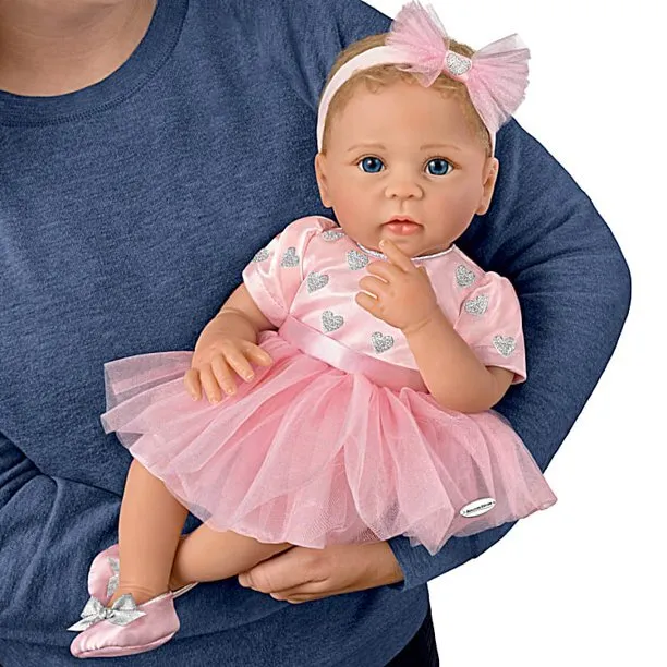 The Ashton - Drake Galleries Light of My Life So Truly Real® Lifelike Baby Girl Doll with Light Up Skirt and Ottoman Set Weighted Poseable RealTouch® Vinyl Skin by Doll Artist Linda Murray 18-inches