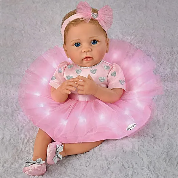 The Ashton - Drake Galleries Light of My Life So Truly Real® Lifelike Baby Girl Doll with Light Up Skirt and Ottoman Set Weighted Poseable RealTouch® Vinyl Skin by Doll Artist Linda Murray 18-inches