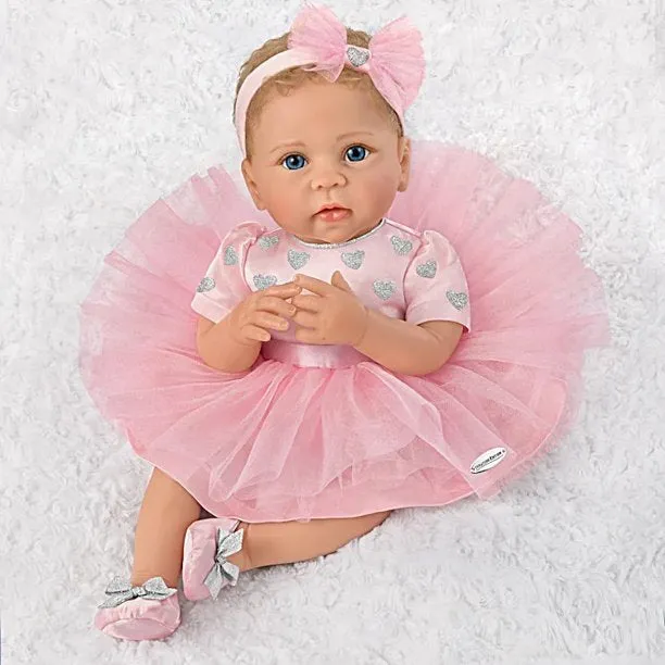 The Ashton - Drake Galleries Light of My Life So Truly Real® Lifelike Baby Girl Doll with Light Up Skirt and Ottoman Set Weighted Poseable RealTouch® Vinyl Skin by Doll Artist Linda Murray 18-inches