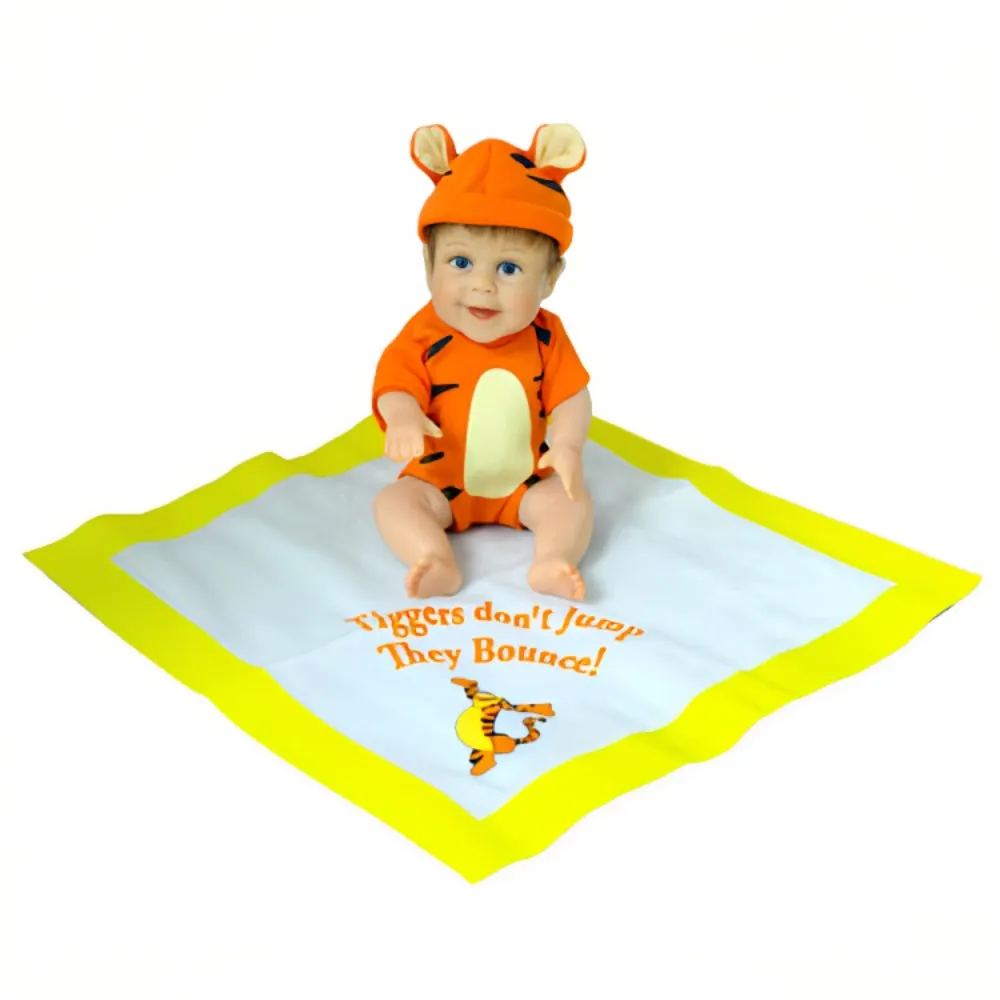 The Ashton-Drake Galleries Live Laugh and Love With Pooh Collection Issue #2: 'Tiggers Don't Jump They Bounce' Fully Sculpted Baby Doll with Tigger Hat, Diaper, and Blanket by Sherry Rawn 5-Inches