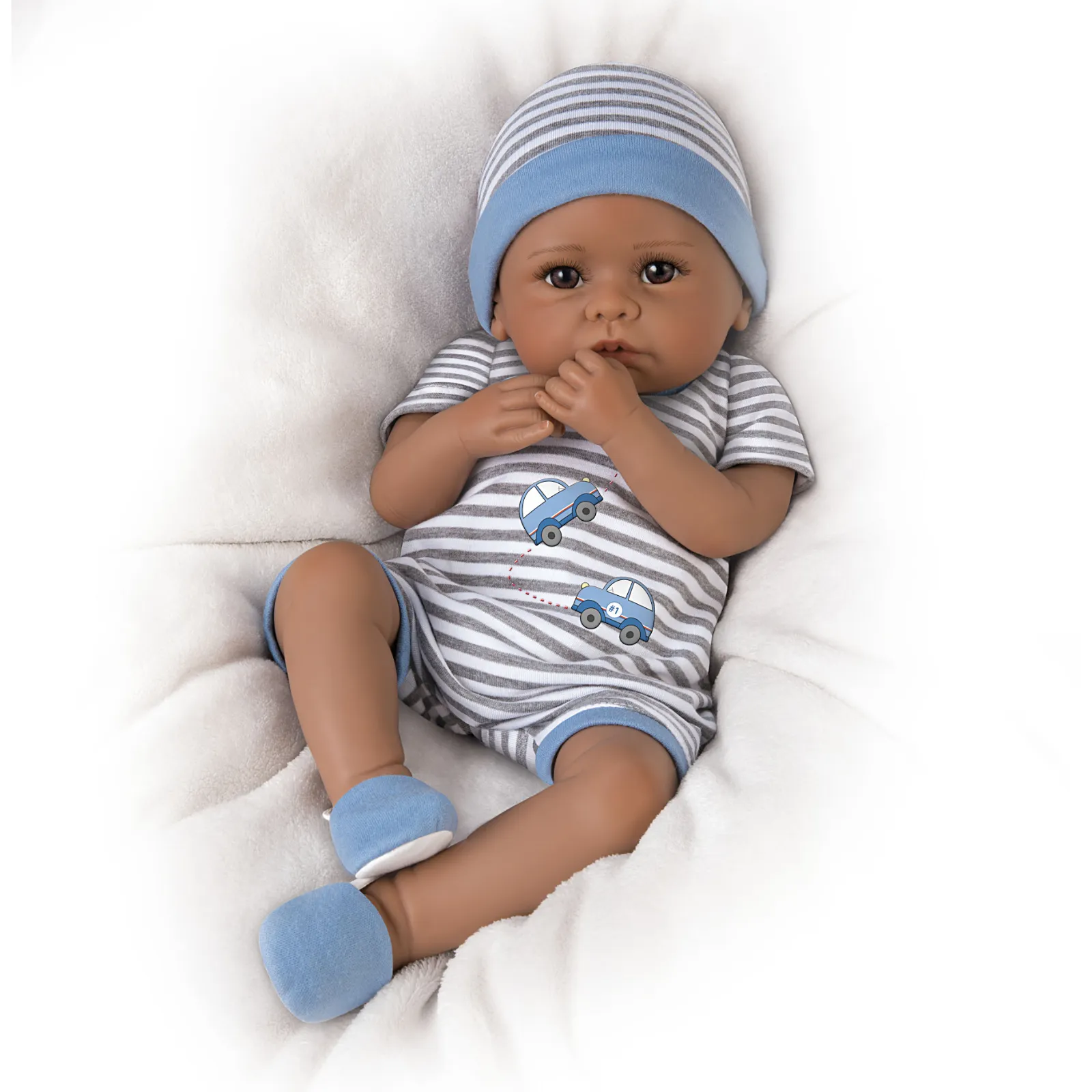 The Ashton - Drake Galleries Mama's Little Love Bug Interactive Coos and Has Heartbeat Lifelike So Truly Real® African American Black Baby Boy Doll with Soft RealTouch® Vinyl Skin by Linda Murray 17"