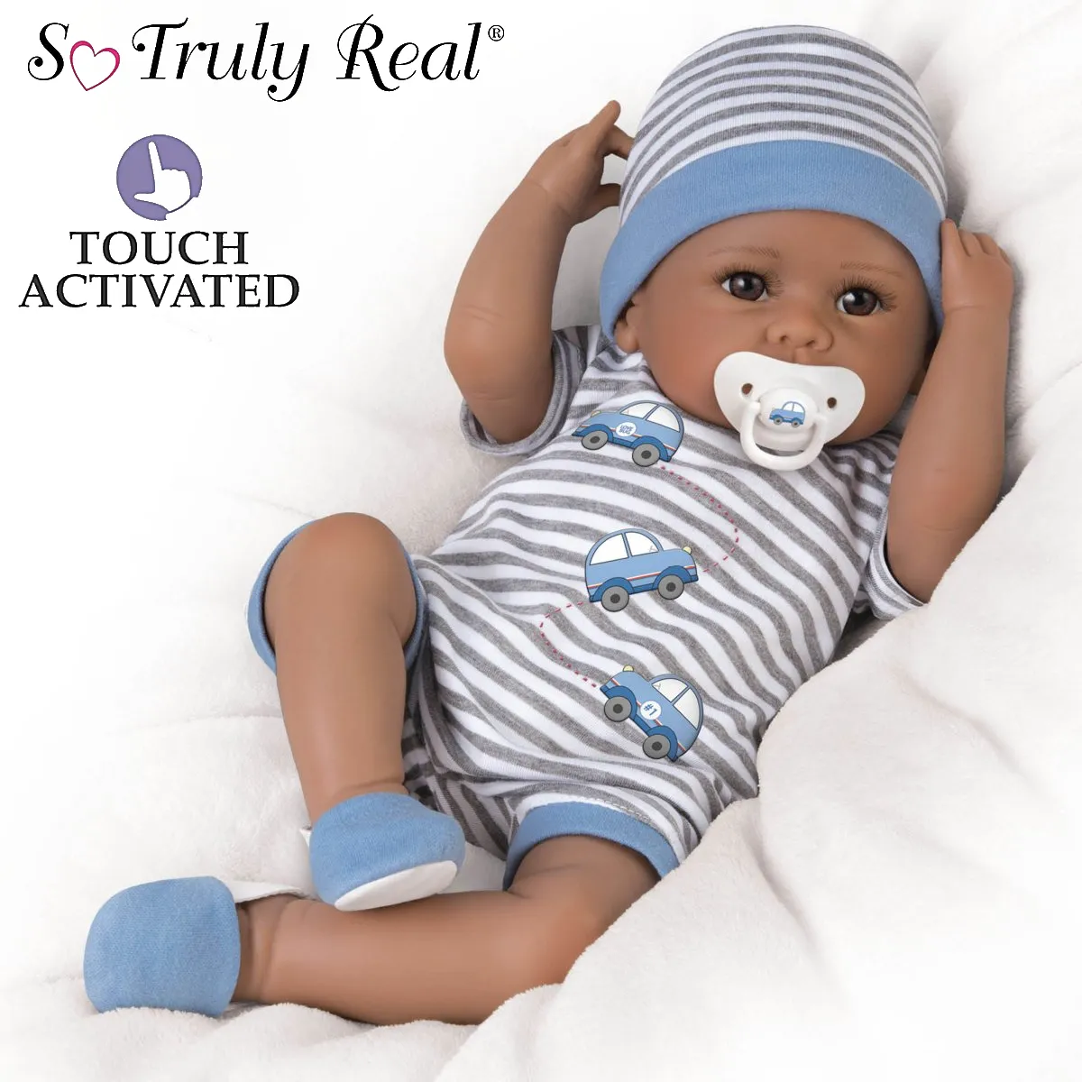 The Ashton - Drake Galleries Mama's Little Love Bug Interactive Coos and Has Heartbeat Lifelike So Truly Real® African American Black Baby Boy Doll with Soft RealTouch® Vinyl Skin by Linda Murray 17"