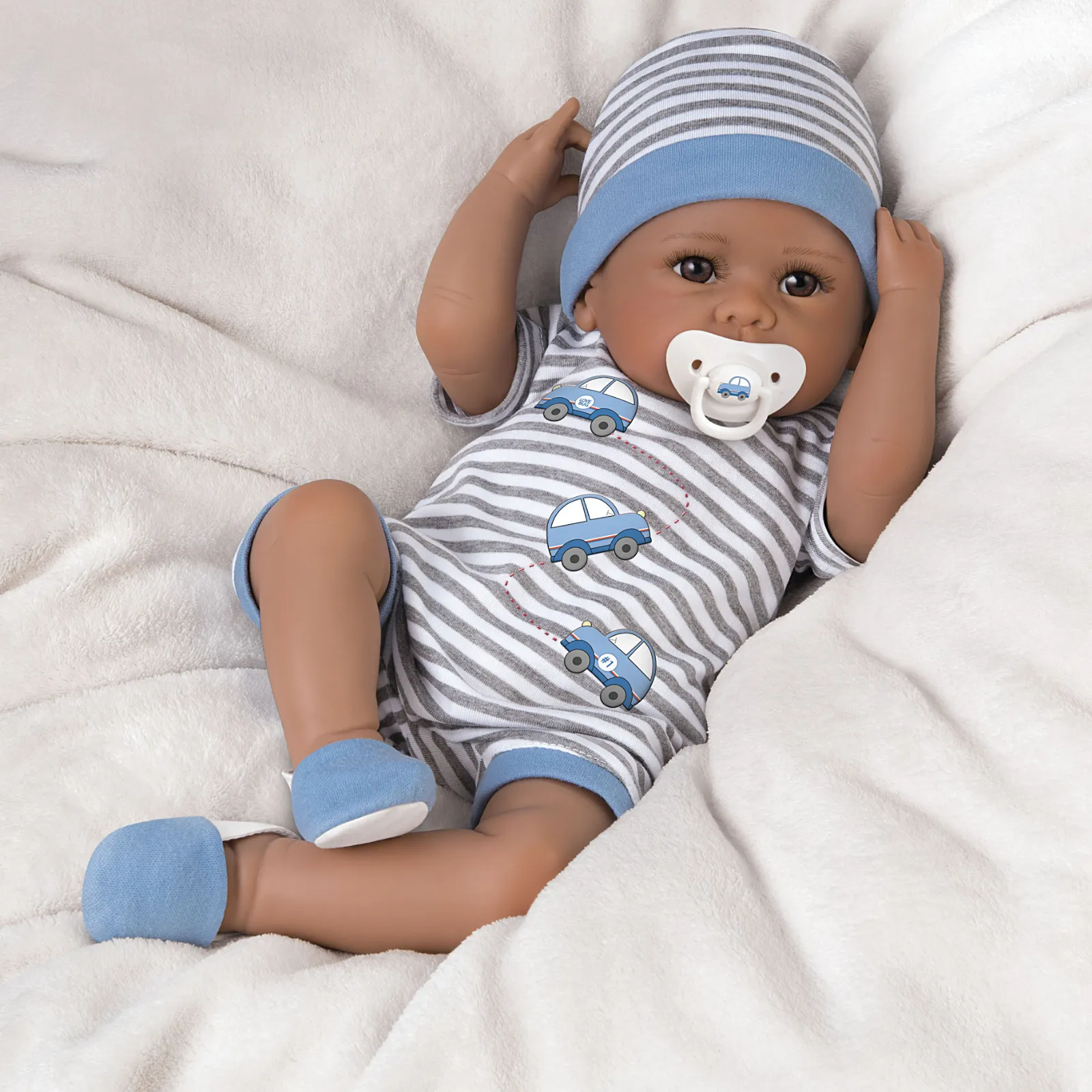 The Ashton - Drake Galleries Mama's Little Love Bug Interactive Coos and Has Heartbeat Lifelike So Truly Real® African American Black Baby Boy Doll with Soft RealTouch® Vinyl Skin by Linda Murray 17"