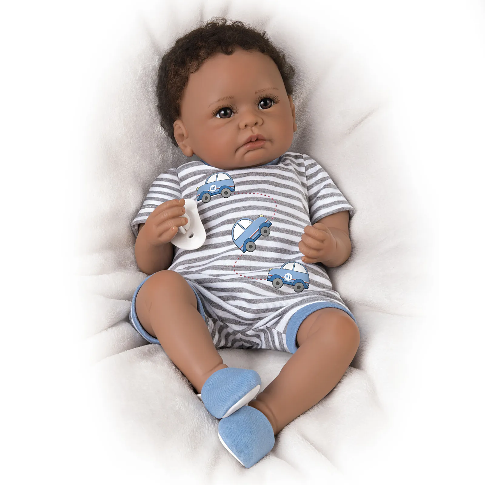 The Ashton - Drake Galleries Mama's Little Love Bug Interactive Coos and Has Heartbeat Lifelike So Truly Real® African American Black Baby Boy Doll with Soft RealTouch® Vinyl Skin by Linda Murray 17"