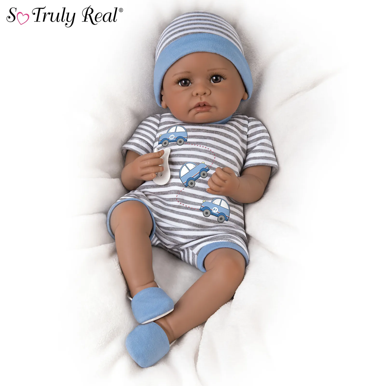 The Ashton - Drake Galleries Mama's Little Love Bug Interactive Coos and Has Heartbeat Lifelike So Truly Real® African American Black Baby Boy Doll with Soft RealTouch® Vinyl Skin by Linda Murray 17"