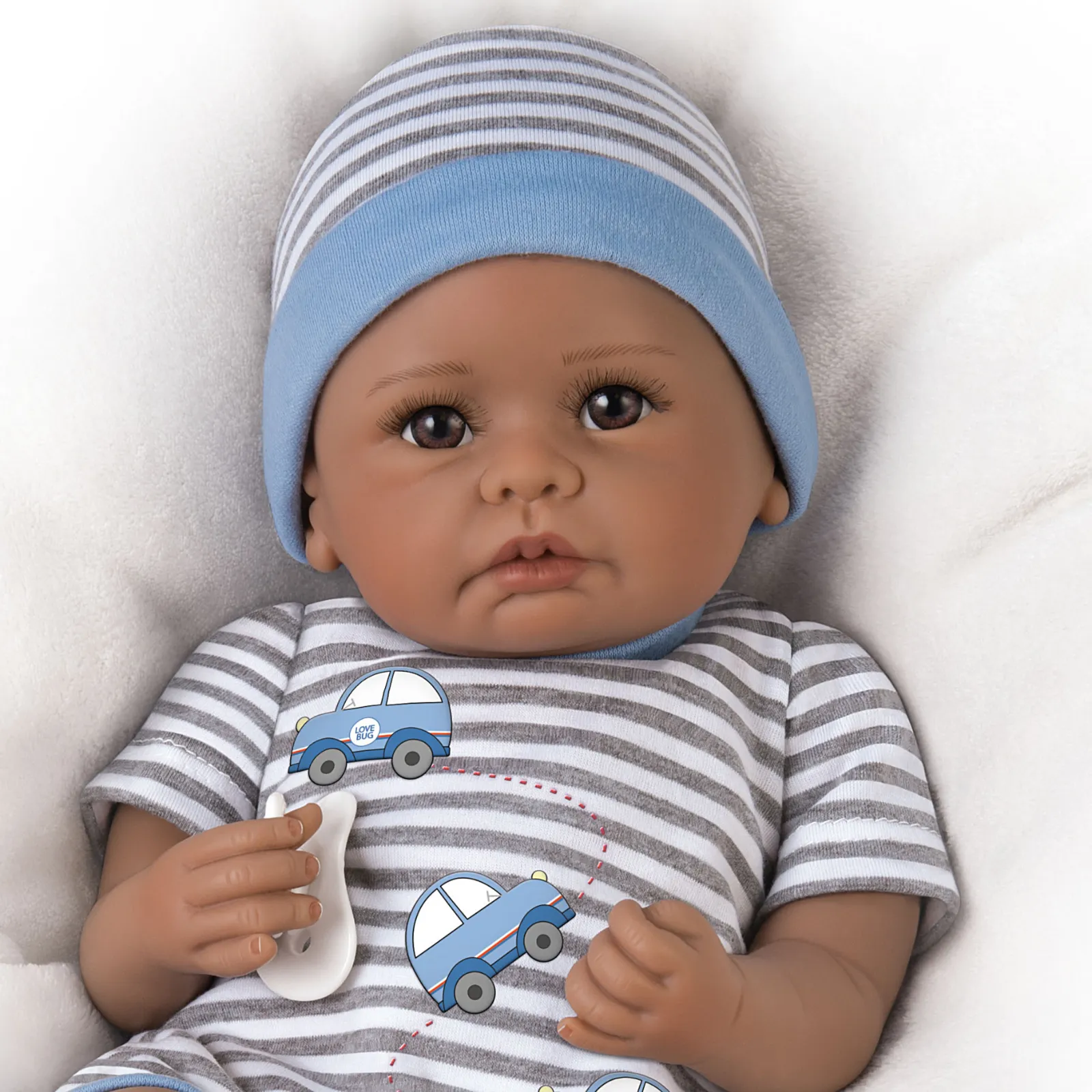 The Ashton - Drake Galleries Mama's Little Love Bug Interactive Coos and Has Heartbeat Lifelike So Truly Real® African American Black Baby Boy Doll with Soft RealTouch® Vinyl Skin by Linda Murray 17"