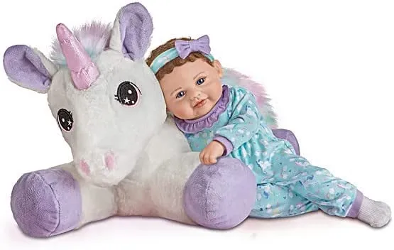 The Ashton - Drake Galleries Mia and Sparkle Lifelike So Truly Real® Baby Girl Doll Weighted with Soft RealTouch® Vinyl Skin and Plush Unicorn Friend by Master Doll Artist Violet Parker 17"-Inches