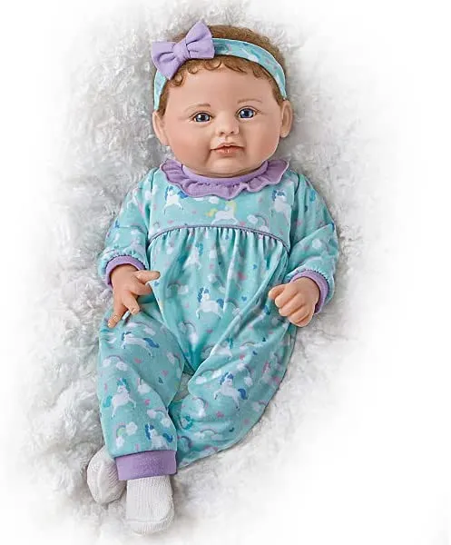 The Ashton - Drake Galleries Mia and Sparkle Lifelike So Truly Real® Baby Girl Doll Weighted with Soft RealTouch® Vinyl Skin and Plush Unicorn Friend by Master Doll Artist Violet Parker 17"-Inches