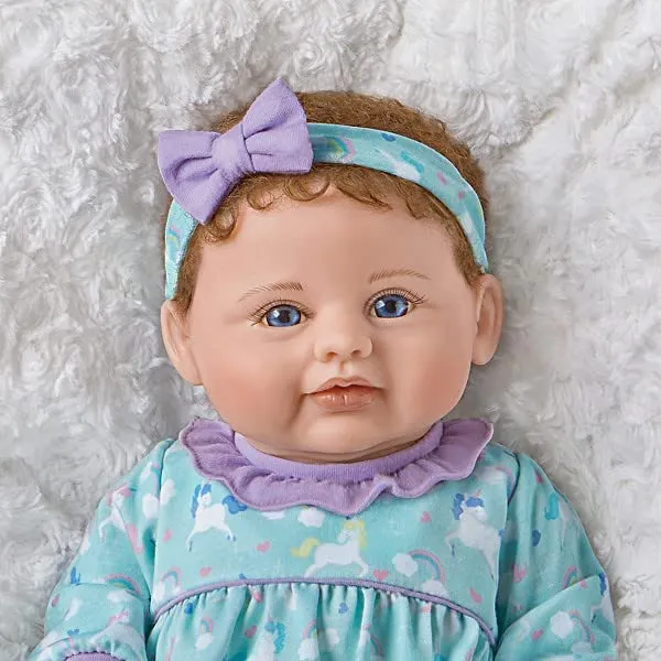 The Ashton - Drake Galleries Mia and Sparkle Lifelike So Truly Real® Baby Girl Doll Weighted with Soft RealTouch® Vinyl Skin and Plush Unicorn Friend by Master Doll Artist Violet Parker 17"-Inches