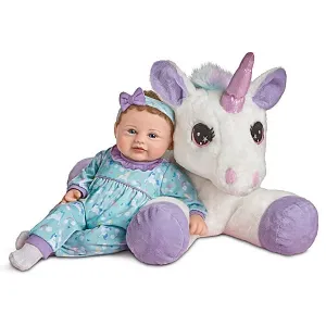 The Ashton - Drake Galleries Mia and Sparkle Lifelike So Truly Real® Baby Girl Doll Weighted with Soft RealTouch® Vinyl Skin and Plush Unicorn Friend by Master Doll Artist Violet Parker 17"-Inches