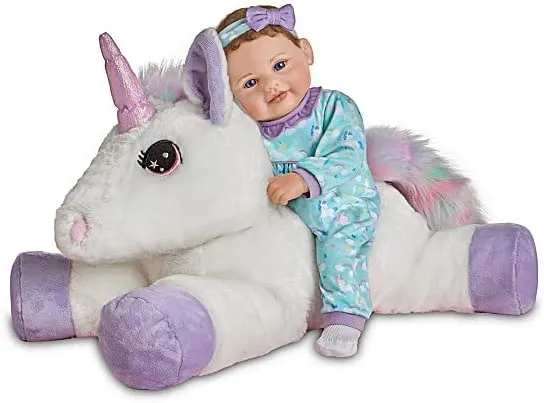 The Ashton - Drake Galleries Mia and Sparkle Lifelike So Truly Real® Baby Girl Doll Weighted with Soft RealTouch® Vinyl Skin and Plush Unicorn Friend by Master Doll Artist Violet Parker 17"-Inches