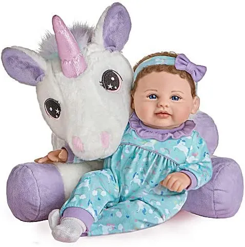 The Ashton - Drake Galleries Mia and Sparkle Lifelike So Truly Real® Baby Girl Doll Weighted with Soft RealTouch® Vinyl Skin and Plush Unicorn Friend by Master Doll Artist Violet Parker 17"-Inches