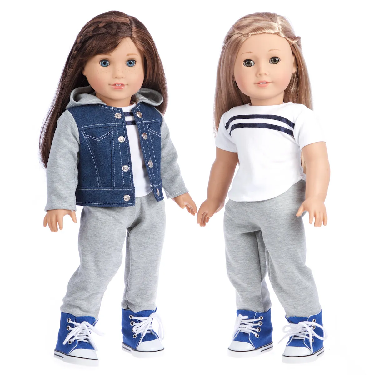 Tomboy - 4 Piece Doll Outfit - Jeans Jacket, Grey Sweatpants, T-shirt and Blue Boots