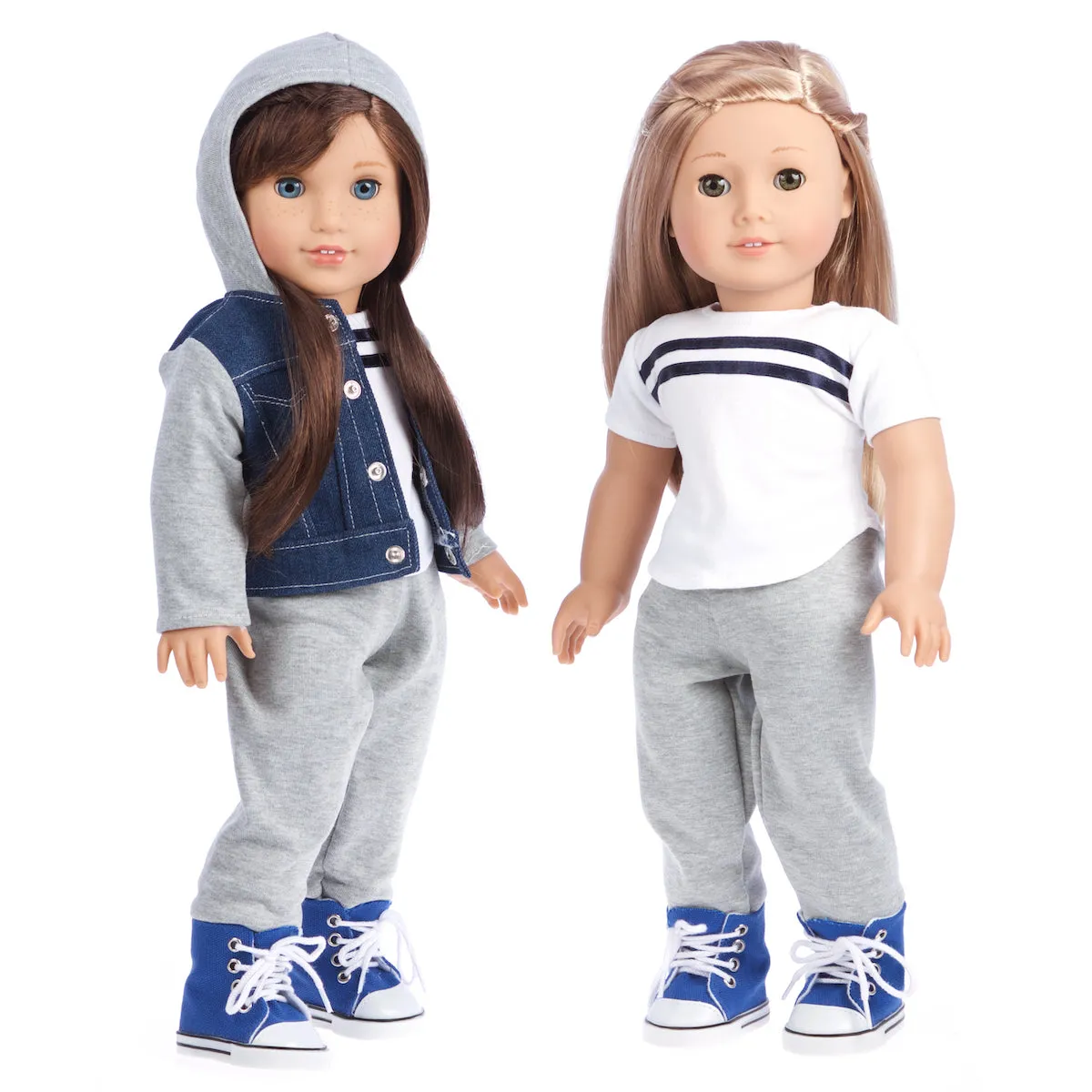 Tomboy - 4 Piece Doll Outfit - Jeans Jacket, Grey Sweatpants, T-shirt and Blue Boots