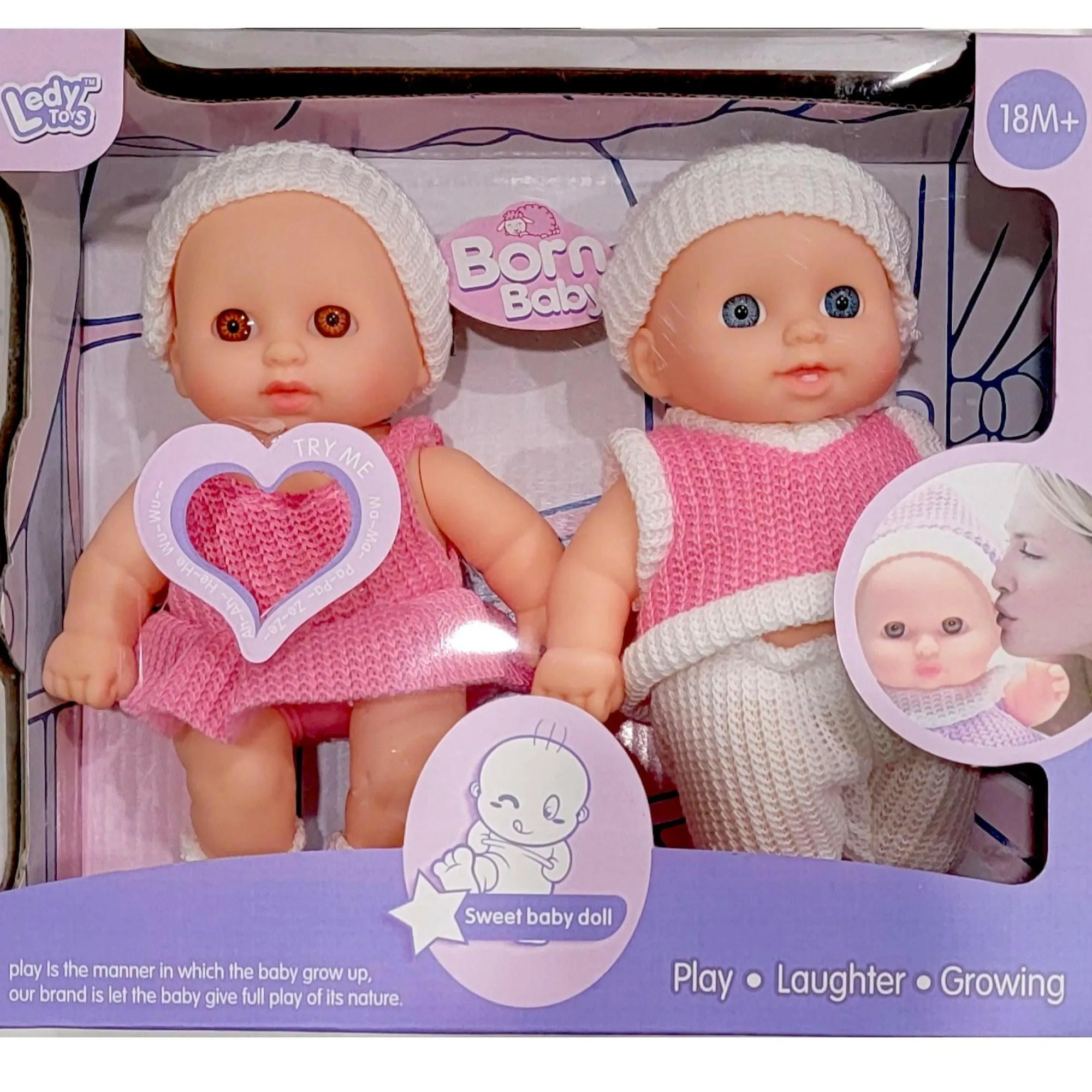 Twins Cute Baby Dolls Boy and Girl Set With Knitted Outfit and Sounds