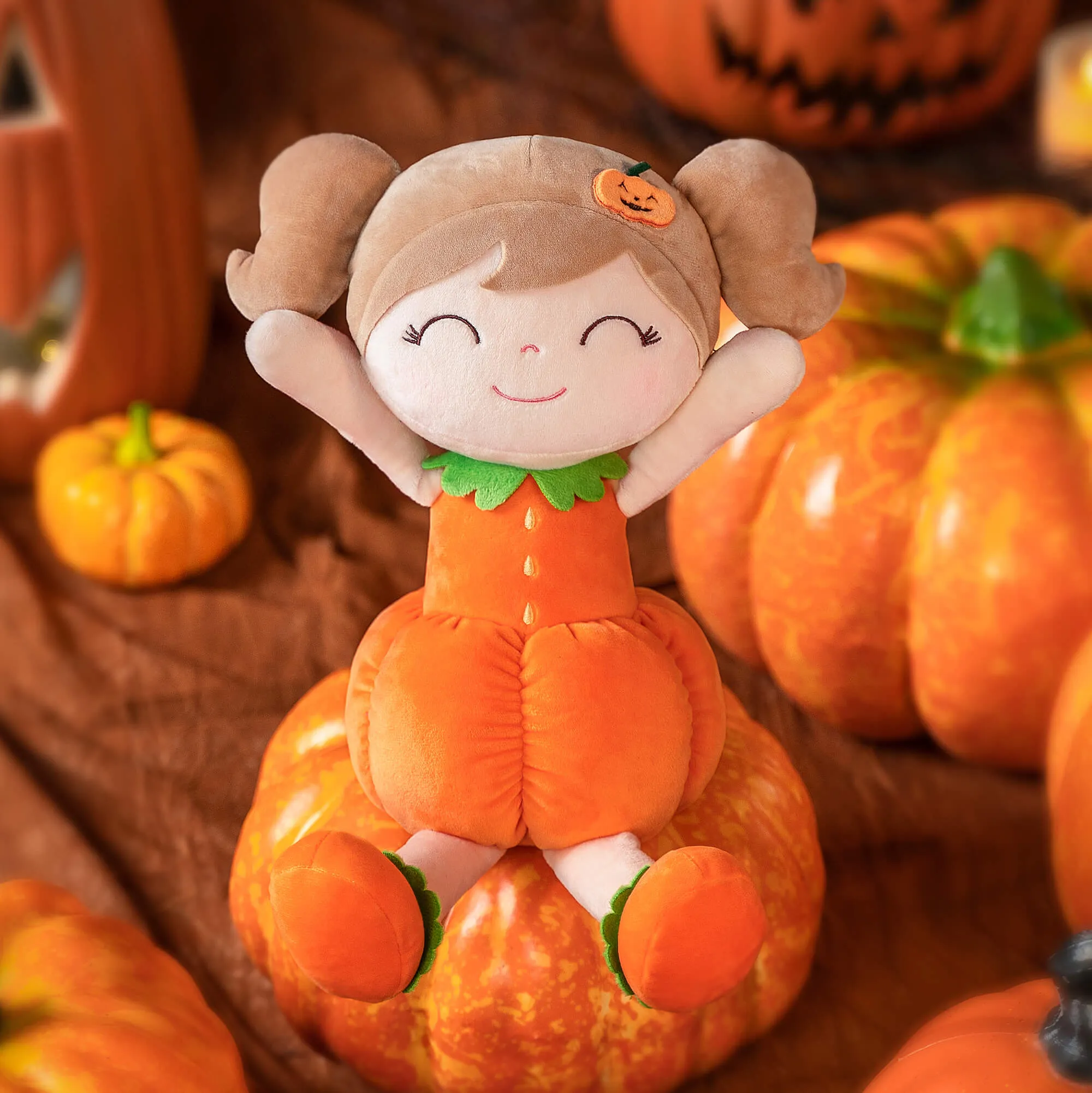 (US Only) Gloveleya 18-inch Halloween Toy Baby Girl Gifts Plush Pumpkin Doll Orange