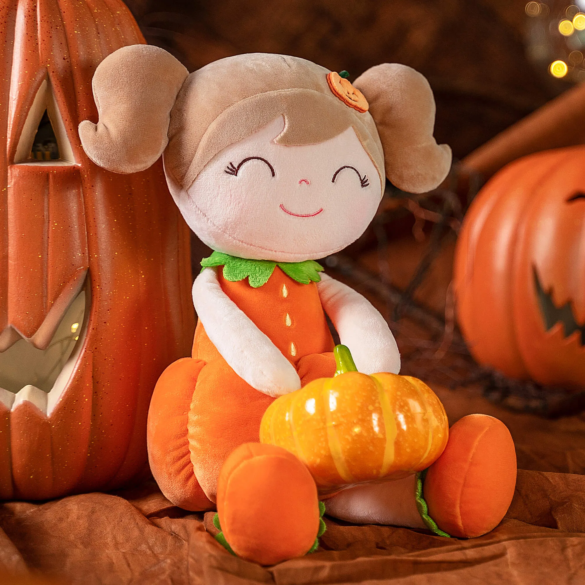 (US Only) Gloveleya 18-inch Halloween Toy Baby Girl Gifts Plush Pumpkin Doll Orange